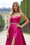 Fuchsia Axelbandslös A Line Balklänning Med Spalt