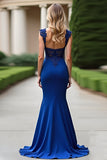 Royal Blue Appliqued Mermaid V-ringad mor till brud klänning