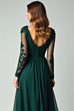 Pine A Line V Neck Lace Lång Balklänning med långa ärmar