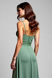 En linje Chiffong Eucalyptus Rynkad Spaghetti Straps Brudtärna Klänning