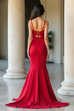 Röd Matt Satin Slida Spaghetti Straps Bal Klänning