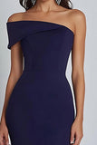 Navy Crepe One Shoulder Sheath Formell Klänning med slits