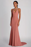 Fodral Rosa pärlstav Halter Lång Chiffong Formell Klänning