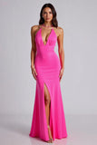 Fuchsia Mermaid Halter Formell Klänning Med Slits