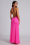 Fuchsia Mermaid Halter Formell Klänning Med Slits