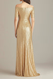Guld Off The Shoulder Slida Formell Klänning Med Paljetter