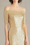 Guld Off The Shoulder Slida Formell Klänning Med Paljetter