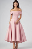 Off The Shoulder Rosa En linje Satin Formell Klänning