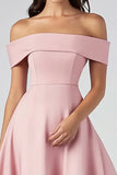 Off The Shoulder Rosa En linje Satin Formell Klänning