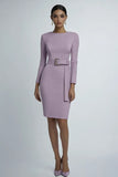 Lilac Bodycon Kort Formell Klänning med Långa Ärmar