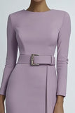 Lilac Bodycon Kort Formell Klänning med Långa Ärmar