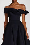 Off The Shoulder En Linje Svart Satin Formell Klänning