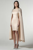 Champagne Satin Cape Midi Formell Klänning