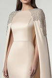 Champagne Satin Cape Midi Formell Klänning