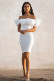 Vit Off The Shoulder Bodycon Ruffle Graduation Klänning