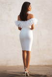 Vit Off The Shoulder Bodycon Ruffle Graduation Klänning