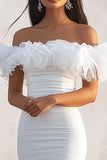 Vit Off The Shoulder Bodycon Ruffle Graduation Klänning