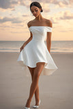 Vit Off The Shoulder Satin Graduation Klänning