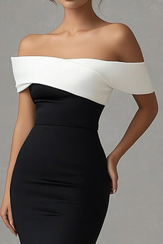 Matt Satin Mermaid Off the Shoulder Black Tie Klänning med slits