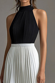 Halter A Line Plisserad Chiffong Svart Slips Klänning