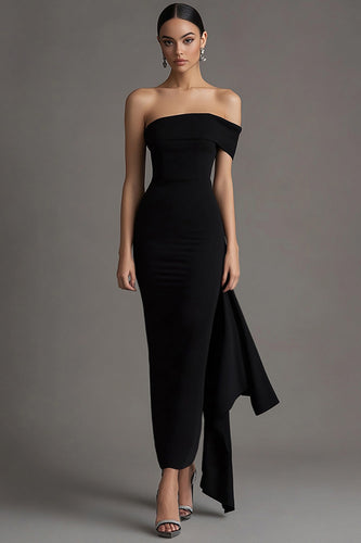Off The Shoulder Bodycon Lång Svart Slips Klänning