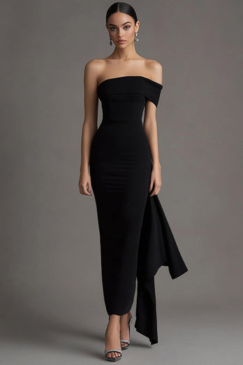 Off The Shoulder Bodycon Lång Svart Slips Klänning