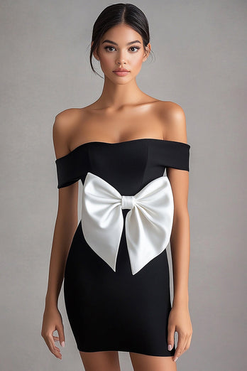 Bodycon Off The Shoulder Rosett Kort Liten Svart Klänning
