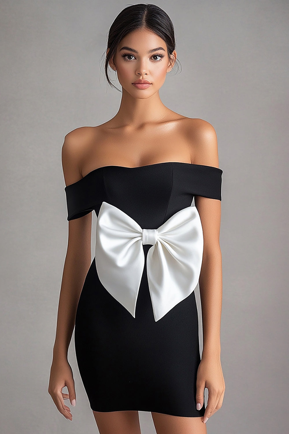 Bodycon Off The Shoulder Rosett Kort Liten Svart Klänning
