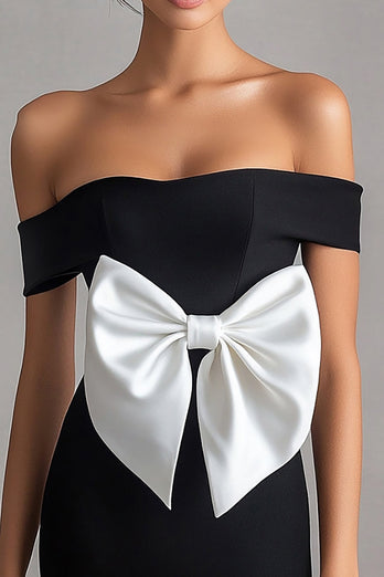 Bodycon Off The Shoulder Rosett Kort Liten Svart Klänning