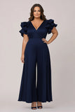 Volang V-ringning Navy Plus Size mor till bruden outfit