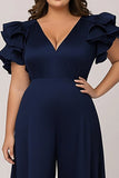 Volang V-ringning Navy Plus Size mor till bruden outfit