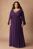 Mörklila Chiffong Plus Size Klänning för Brudens Mor