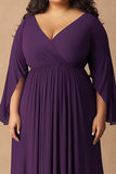 Mörklila Chiffong Plus Size Klänning för Brudens Mor