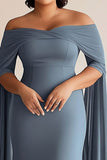 Off The Shoulder Gråblå Fodral Chiffong Plus Storlek Klänning för brudens mor