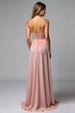 Dusty Rose Spaghetti Straps Chiffong Spets Brudtärna Klänning med slits