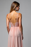 Dusty Rose Spaghetti Straps Chiffong Spets Brudtärna Klänning med slits