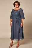 Plus Size Twillght Chiffong A Line Klänning för brudens mor med halva ärmar