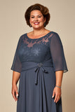 Plus Size Twillght Chiffong A Line Klänning för brudens mor med halva ärmar
