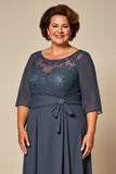Plus Size Twillght Chiffong A Line Klänning för brudens mor med halva ärmar