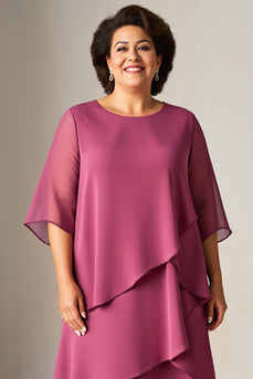 Vintage Mauve Chiffong Ruffled Plus Size Klänning för Brudens Mor med halva ärmar