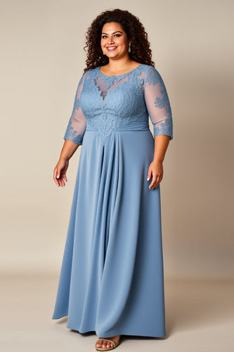 Plus Size Dusty Blue En linje applicerad lång mor till brud klänning