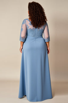 Plus Size Dusty Blue En linje applicerad lång mor till brud klänning