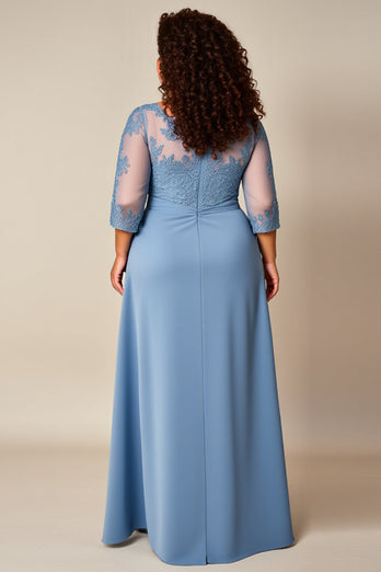 Plus Size Dusty Blue En linje applicerad lång mor till brud klänning