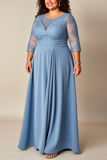 Plus Size Dusty Blue En linje applicerad lång mor till brud klänning