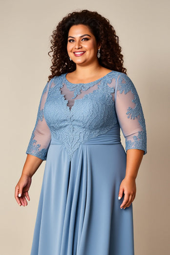 Plus Size Dusty Blue En linje applicerad lång mor till brud klänning