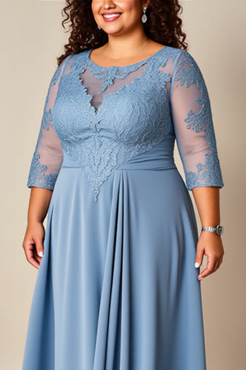 Plus Size Dusty Blue En linje applicerad lång mor till brud klänning