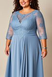 Plus Size Dusty Blue En linje applicerad lång mor till brud klänning