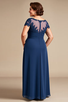 Marinblå Spets En linje Plus Size Klänning för brudens mor
