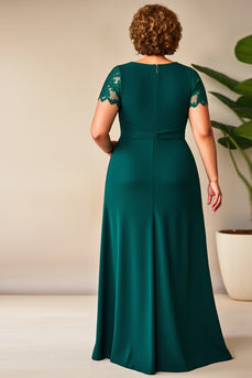 Pine Chiffong Spets Plus Size Klänning för brudens mor med slits
