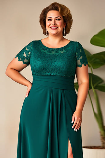 Pine Chiffong Spets Plus Size Klänning för brudens mor med slits